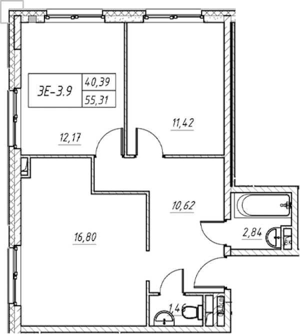 2-комнатная квартира 55.31 м², 5/11 эт., Комплекс апартаментов «Zoom на Неве»